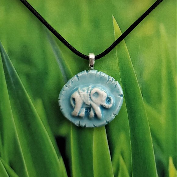 Handmade Ceramic Light Blue Elephant Pendant Necklace - Picture 15 of 16